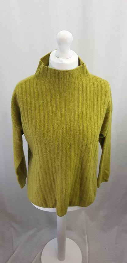 Warm & Co Lime Green Ribbed Cashmere High Neck Jumper Size M/L Ex Con