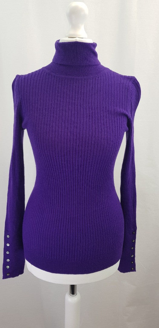 Hobbs 100% Wool Purple Turtleneck Jumper Size 10 VGC