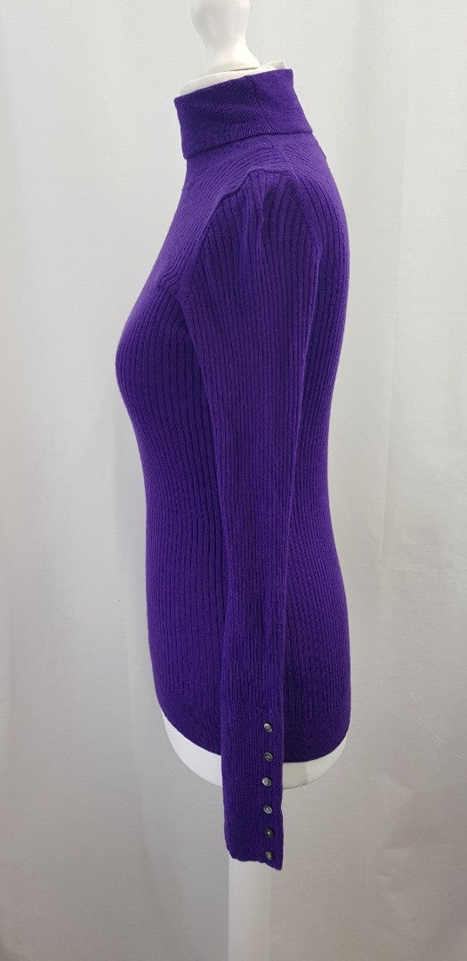 Hobbs 100% Wool Purple Turtleneck Jumper Size 10 VGC