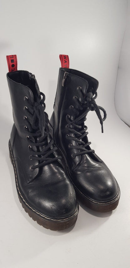 Coolway Black Combat Boots Chunky Sole Y2K Zip Up Size 6 GC