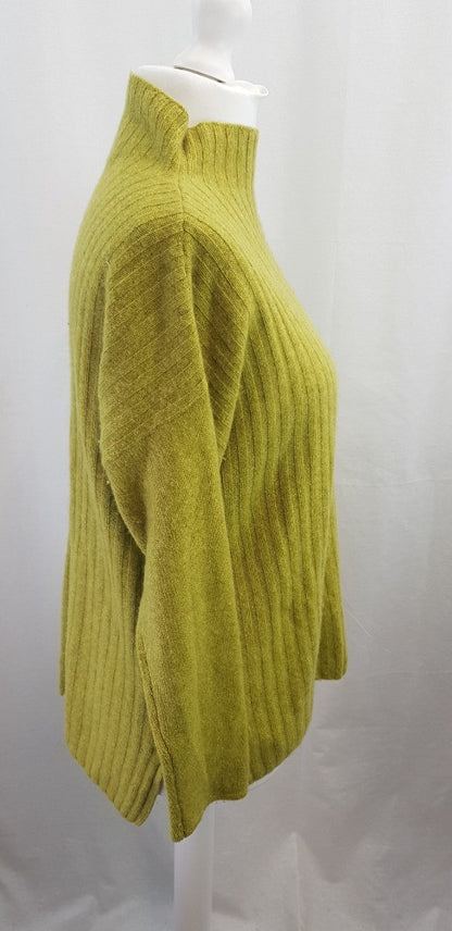 Warm & Co Lime Green Ribbed Cashmere High Neck Jumper Size M/L Ex Con