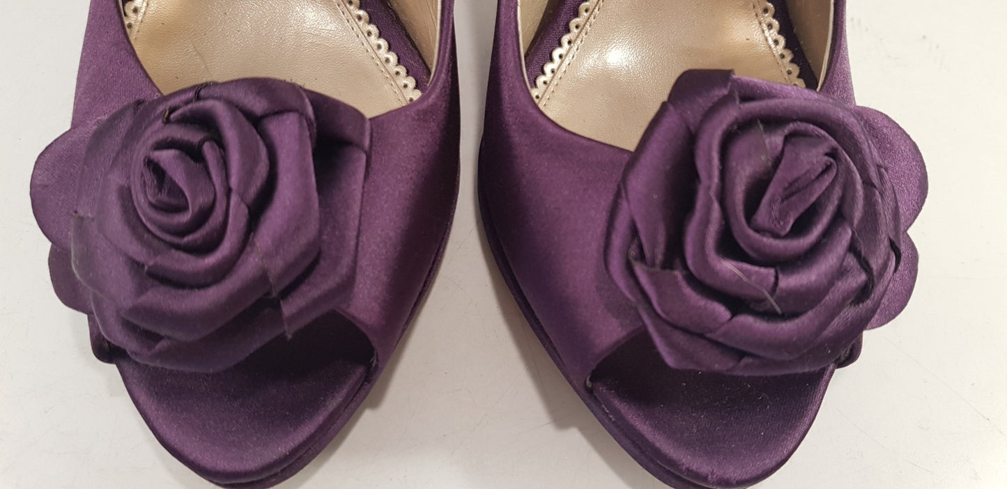 Phase Eight Purple Satin Rose  Peep Toe Stiletto  Size 6 Excellent Condition