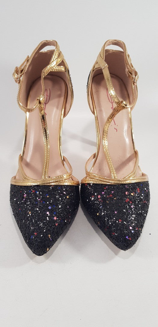 Dolcis Gold Glitter Stilettos T-Bar Detail Size 4 BNWB