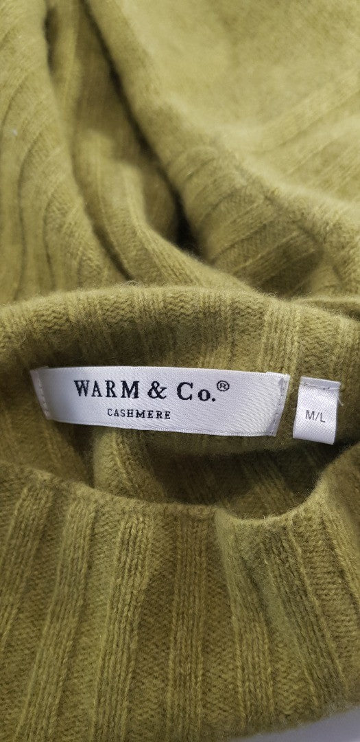 Warm & Co Lime Green Ribbed Cashmere High Neck Jumper Size M/L Ex Con