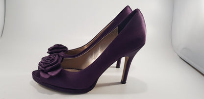 Phase Eight Purple Satin Rose  Peep Toe Stiletto  Size 6 Excellent Condition