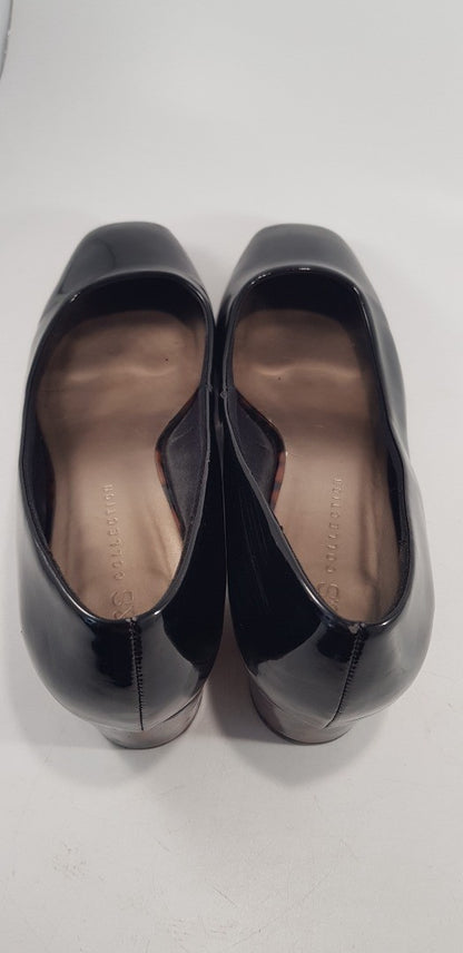 M&S Collection Black Patent Block Heel Slip On Shoes Size 6 Excellent Condition