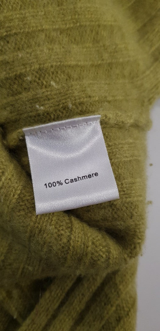 Warm & Co Lime Green Ribbed Cashmere High Neck Jumper Size M/L Ex Con