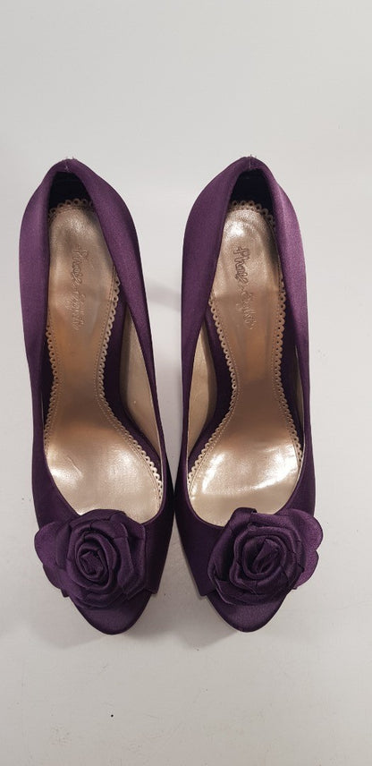 Phase Eight Purple Satin Rose  Peep Toe Stiletto  Size 6 Excellent Condition