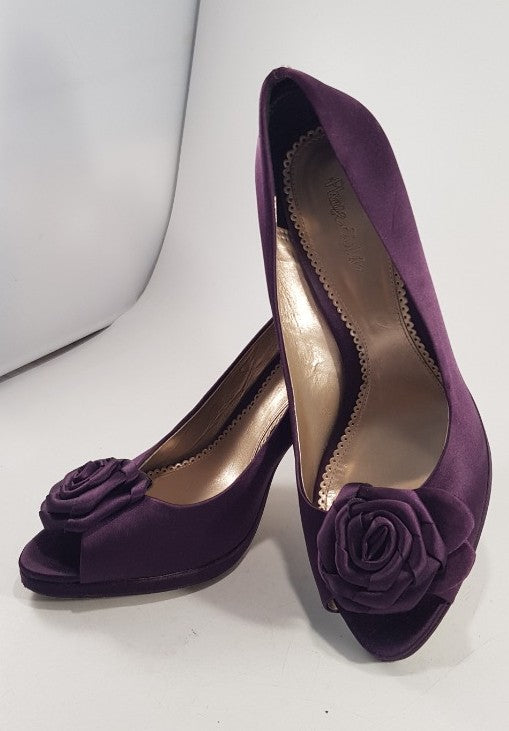 Phase Eight Purple Satin Rose  Peep Toe Stiletto  Size 6 Excellent Condition