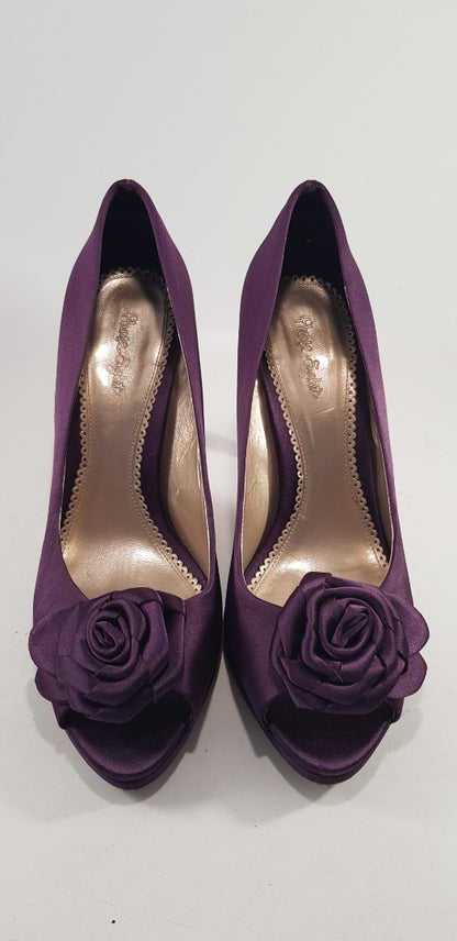 Phase Eight Purple Satin Rose  Peep Toe Stiletto  Size 6 Excellent Condition