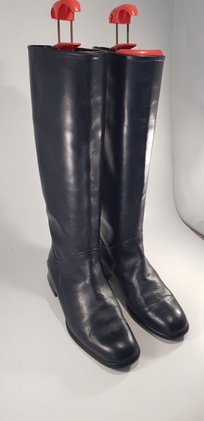 Carvela Navy Flat Pull On Knee High Boots Size 5 Excellent Condition