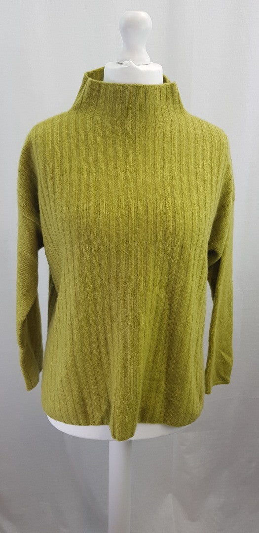 Warm & Co Lime Green Ribbed Cashmere High Neck Jumper Size M/L Ex Con