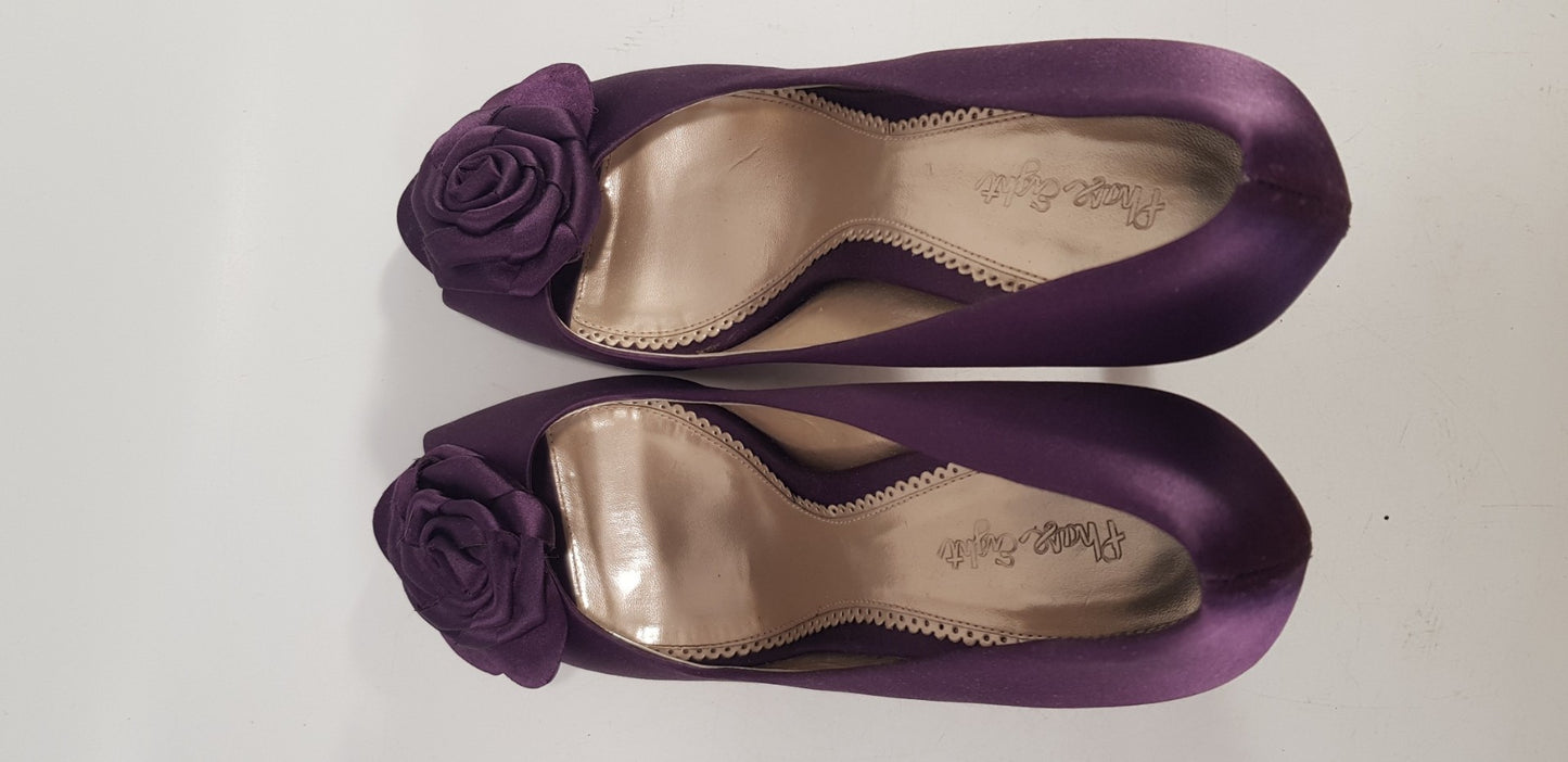 Phase Eight Purple Satin Rose  Peep Toe Stiletto  Size 6 Excellent Condition