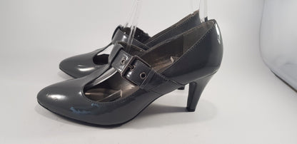 Lotus Grey Faux Leather T-Bar Low Heel Shoes Size 4 VGC