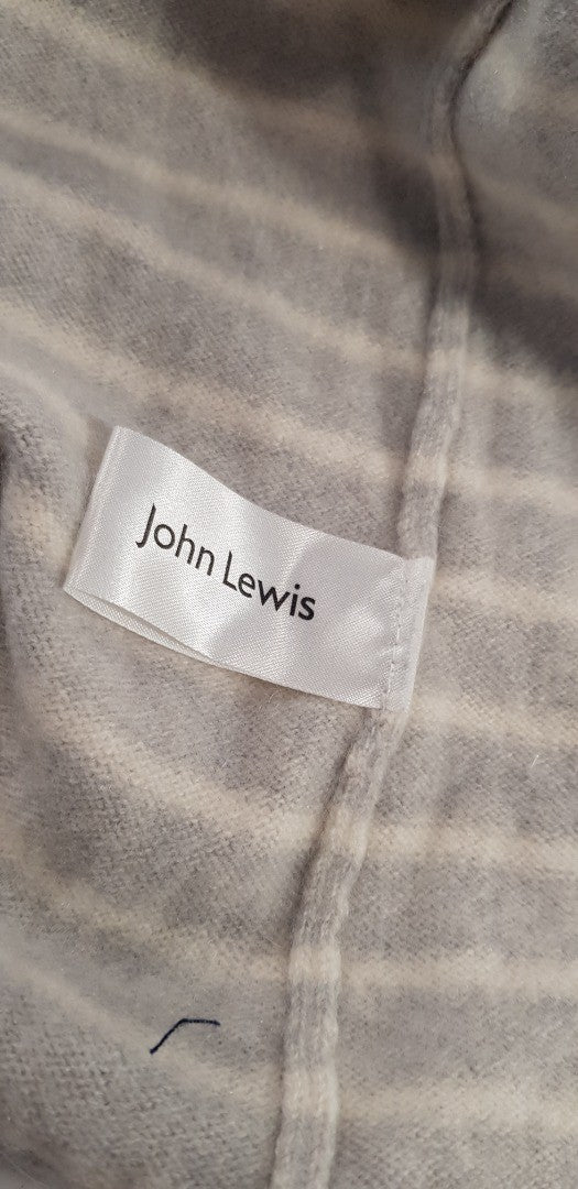 John Lewis Ivory Grey Cashmere Button Up Striped Cardigan Size14 Excellent Condition