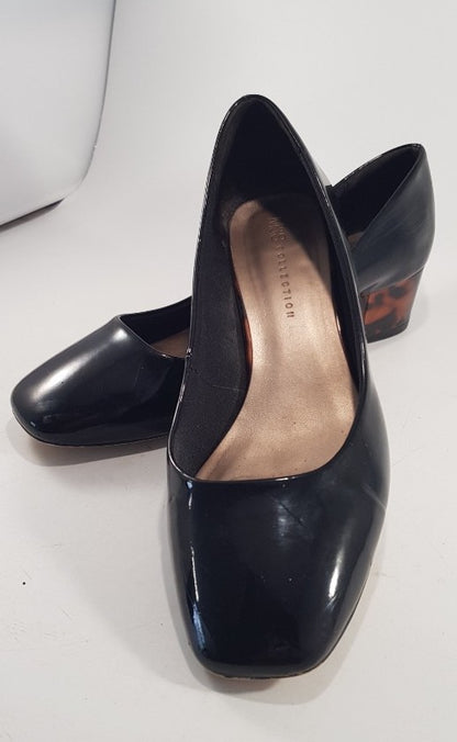 M&S Collection Black Patent Block Heel Slip On Shoes Size 6 Excellent Condition