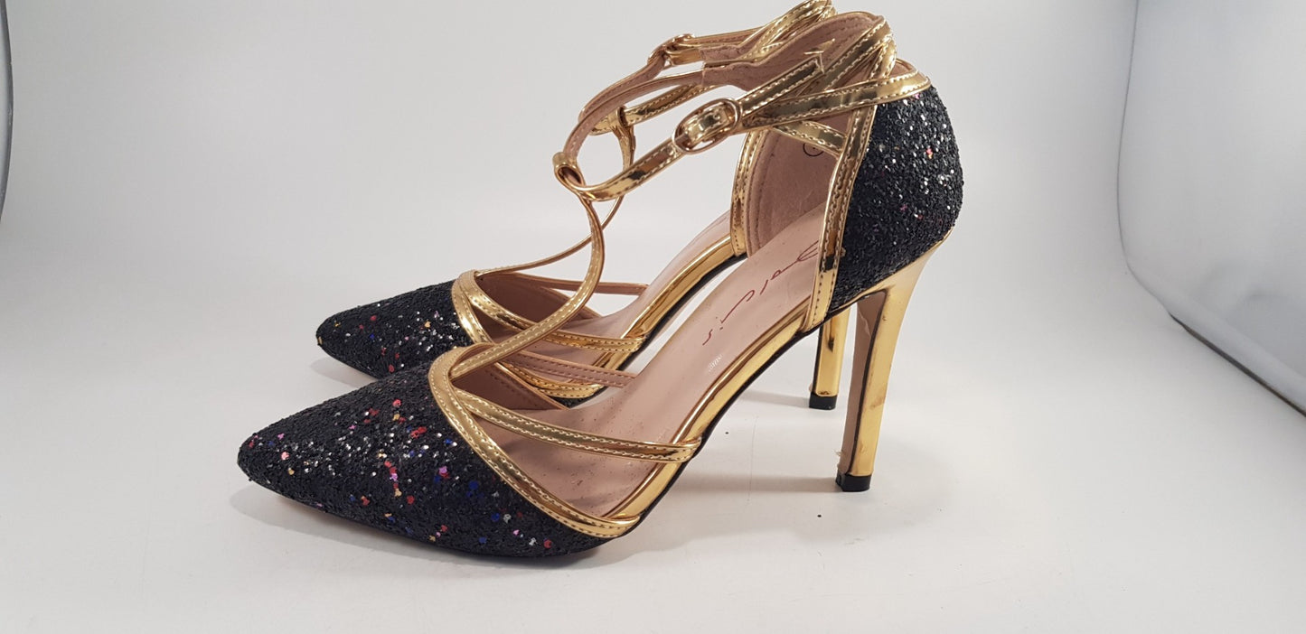 Dolcis Gold Glitter Stilettos T-Bar Detail Size 4 BNWB