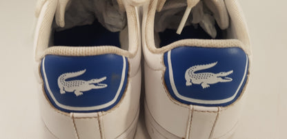 Lacoste Ortholite White Leather Blue Croc Trainers Size 3 VGC