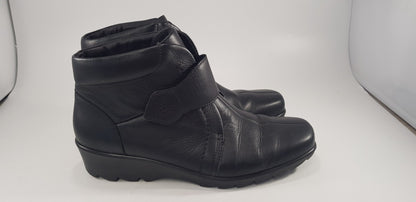 Hotter Black Leather Ankle Boots Hook & Loop Fastening Size 6.5 BNWB