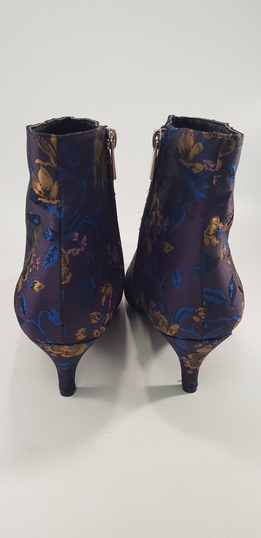 Evans Extra Wide Floral Satin Ankle Boot Kitten Heel Size 8 EEE BNWB