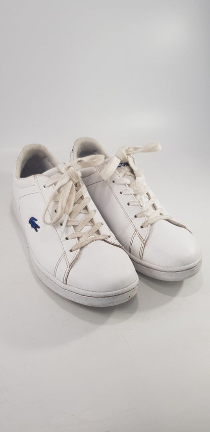 Lacoste Ortholite White Leather Blue Croc Trainers Size 3 VGC