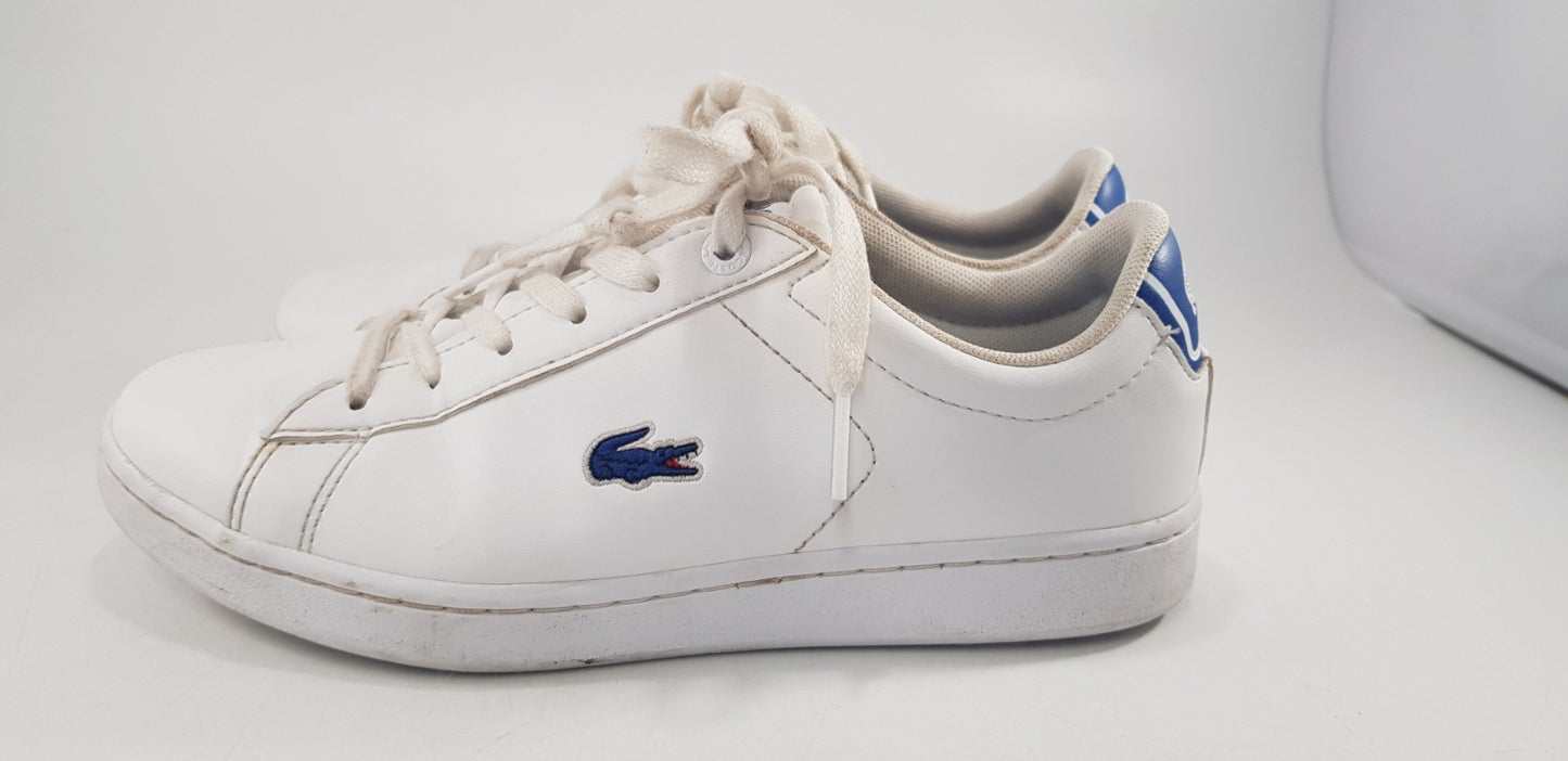 Lacoste Ortholite White Leather Blue Croc Trainers Size 3 VGC