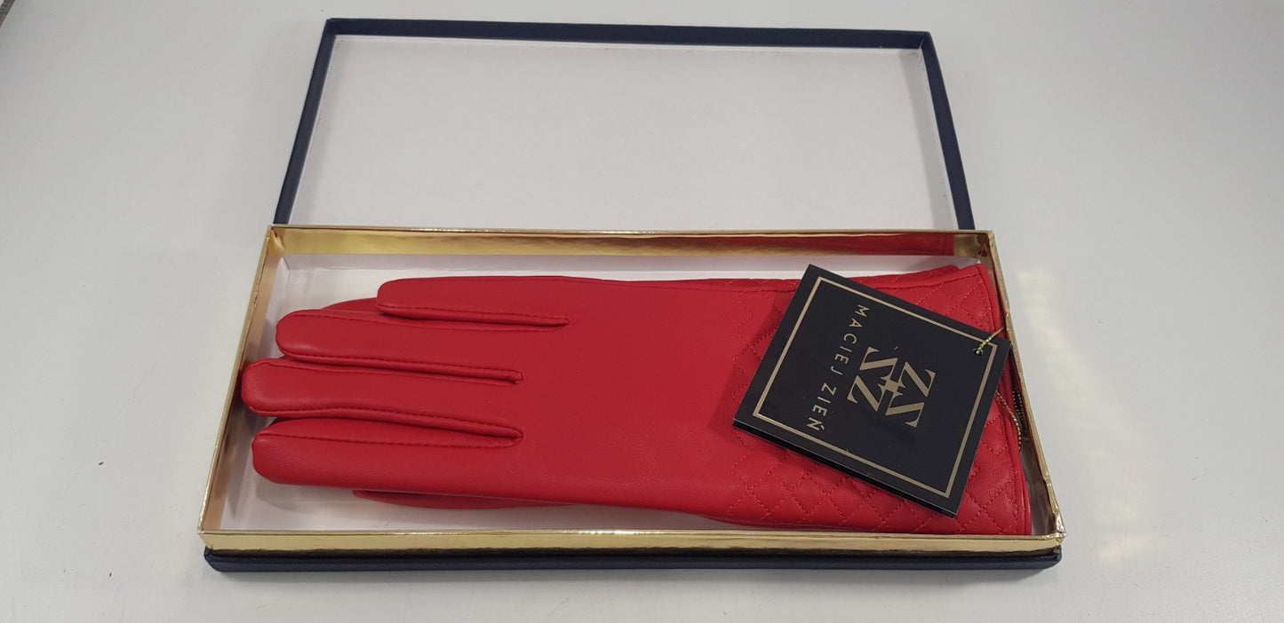 Maciej Zien Elegant Red Leather LadiesGloves Size 7 Soft Fleece Lined New In Box