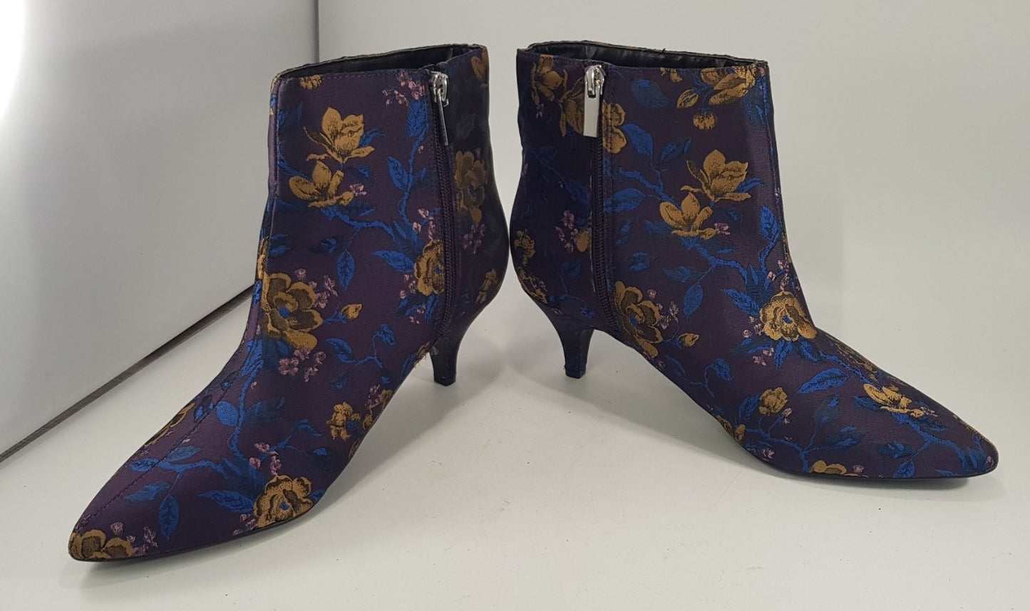 Evans Extra Wide Floral Satin Ankle Boot Kitten Heel Size 8 EEE BNWB