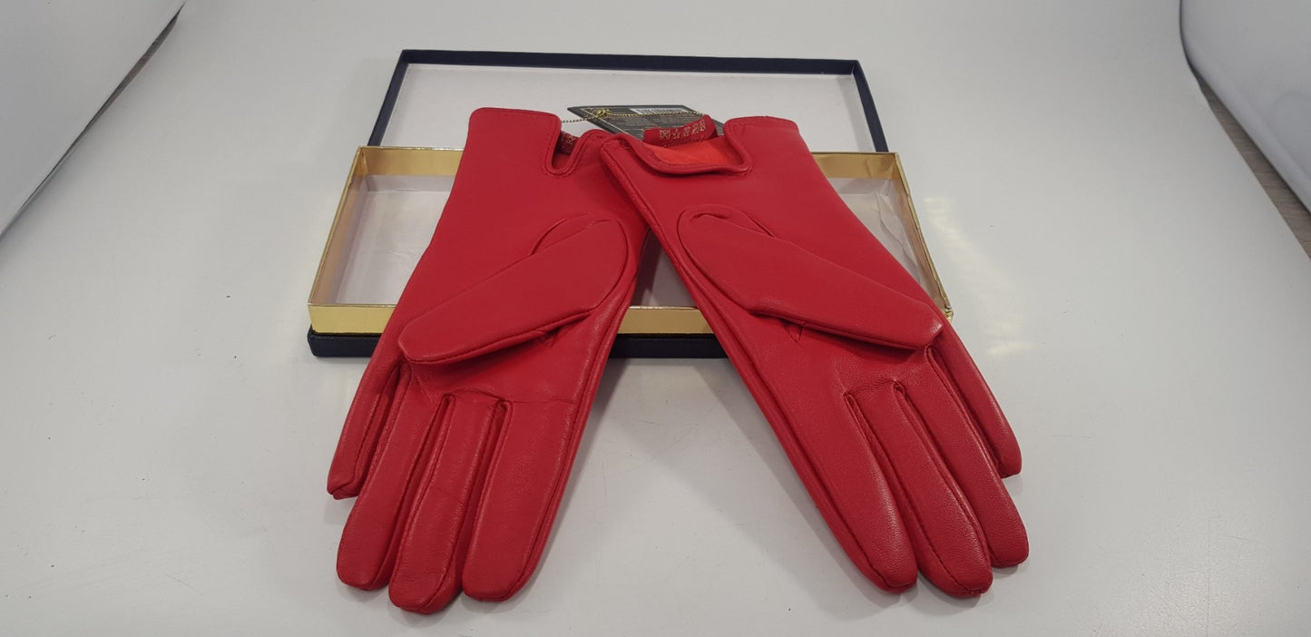 Maciej Zien Elegant Red Leather LadiesGloves Size 7 Soft Fleece Lined New In Box