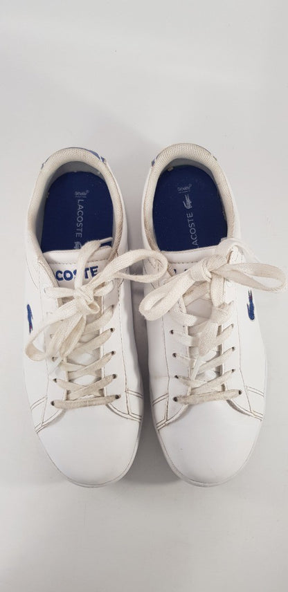 Lacoste Ortholite White Leather Blue Croc Trainers Size 3 VGC