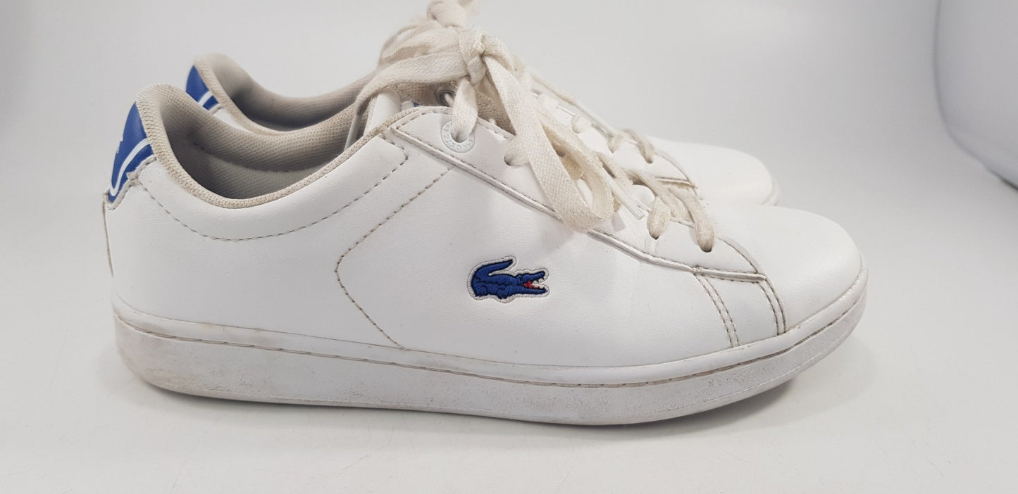 Lacoste Ortholite White Leather Blue Croc Trainers Size 3 VGC