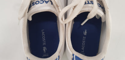 Lacoste Ortholite White Leather Blue Croc Trainers Size 3 VGC