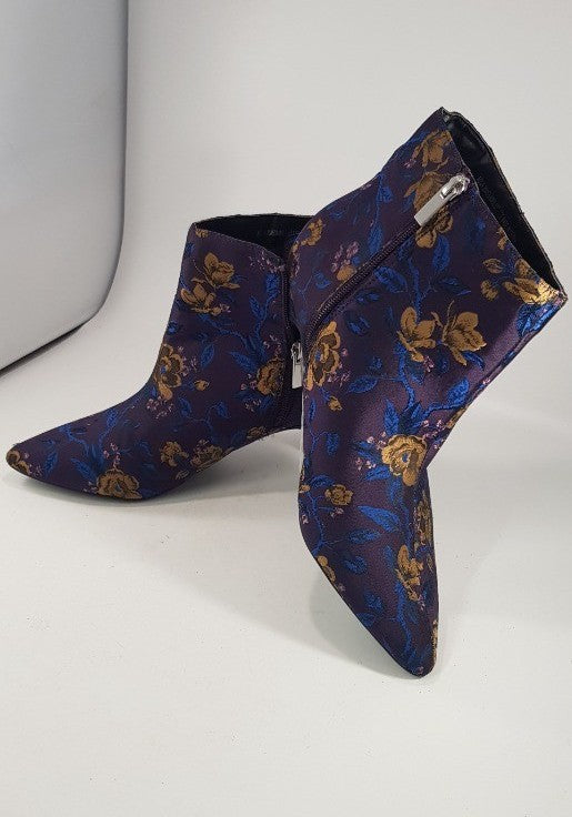 Evans Extra Wide Floral Satin Ankle Boot Kitten Heel Size 8 EEE BNWB