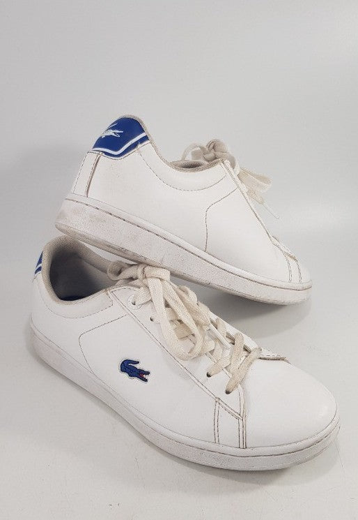 Lacoste Ortholite White Leather Blue Croc Trainers Size 3 VGC