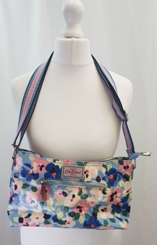 Cath Kidston Shoulder Cross Body Bag Floral Blue Pink Medium Size Excellent Condition