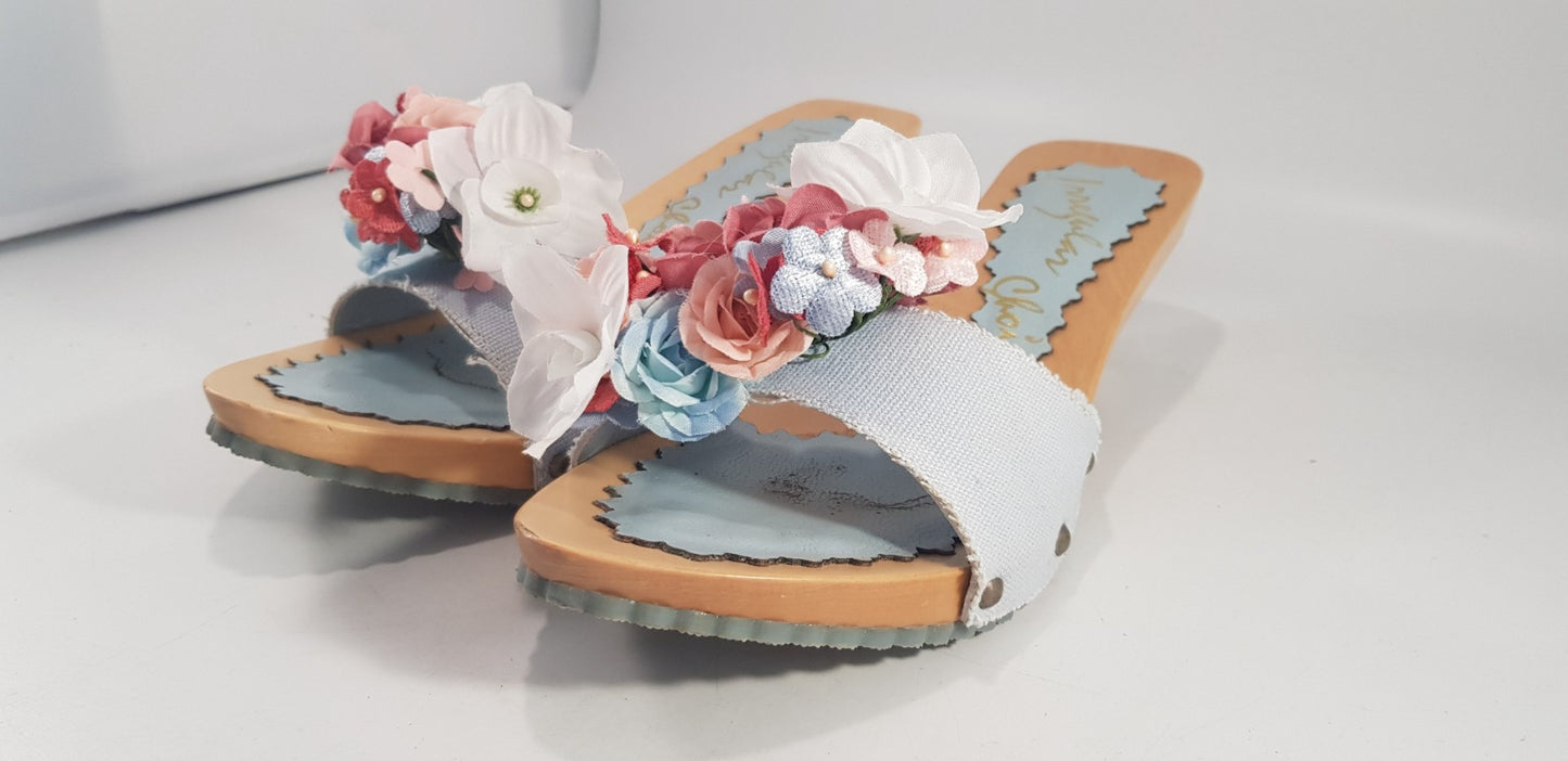 Irregular Choice Baby Blue Floral Mule Slip On Clear Heel Size 6 Excellent Condition