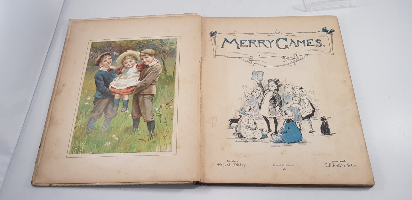 Merry Games By Ernest Nister Edwardian Children's Stories Hardback Antique Rare