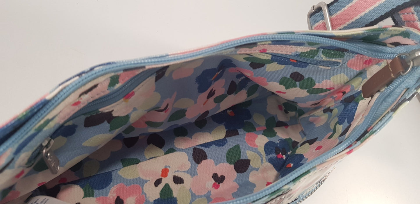 Cath Kidston Shoulder Cross Body Bag Floral Blue Pink Medium Size Excellent Condition