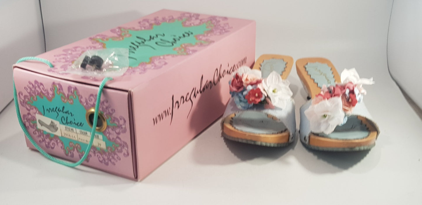 Irregular Choice Baby Blue Floral Mule Slip On Clear Heel Size 6 Excellent Condition