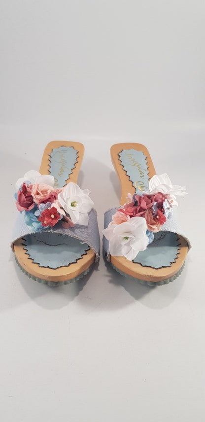 Irregular Choice Baby Blue Floral Mule Slip On Clear Heel Size 6 Excellent Condition