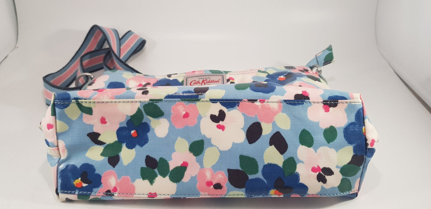 Cath Kidston Shoulder Cross Body Bag Floral Blue Pink Medium Size Excellent Condition