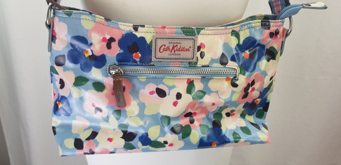 Cath Kidston Shoulder Cross Body Bag Floral Blue Pink Medium Size Excellent Condition