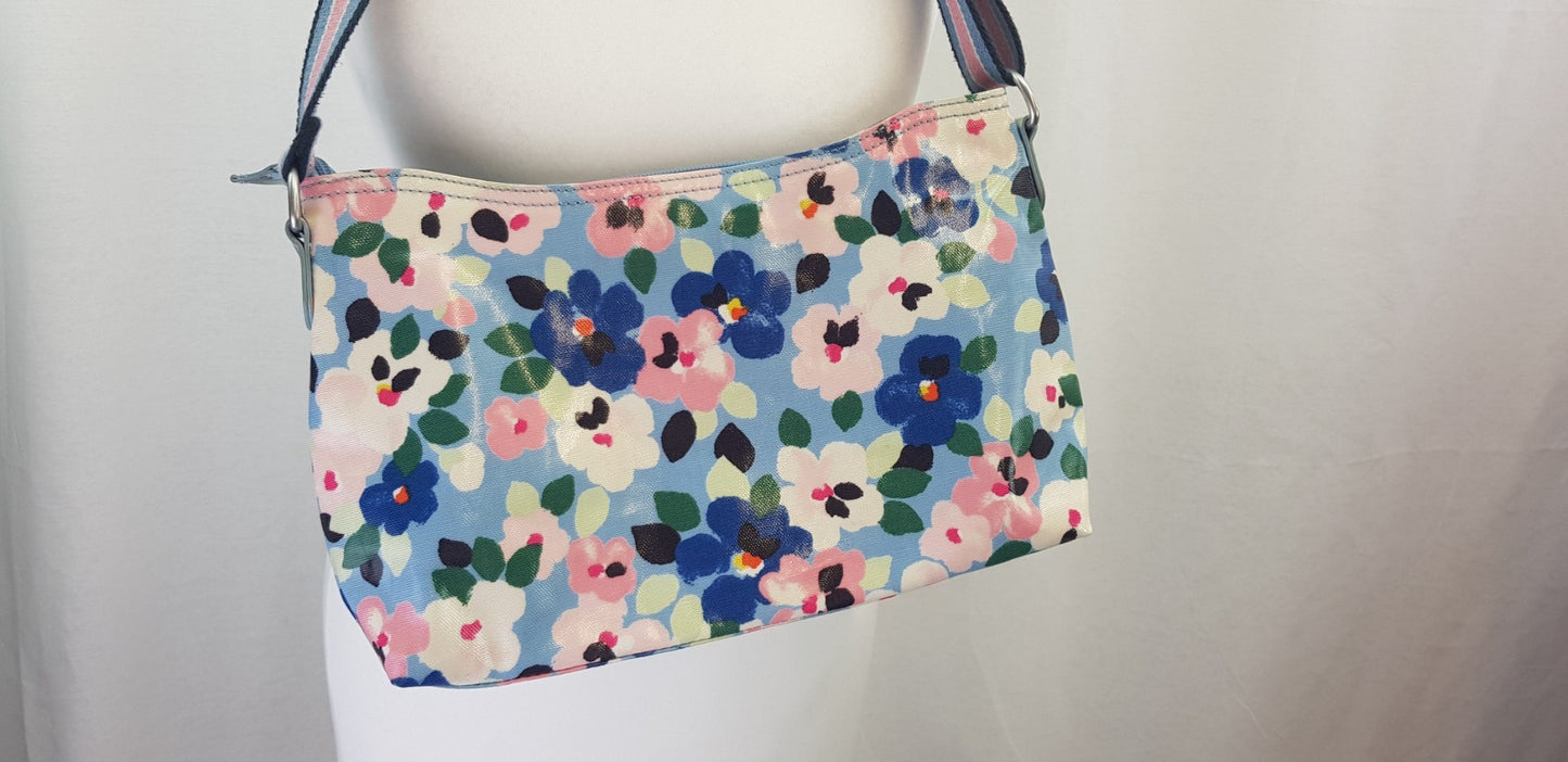 Cath Kidston Shoulder Cross Body Bag Floral Blue Pink Medium Size Excellent Condition