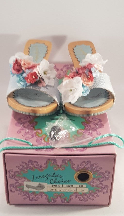 Irregular Choice Baby Blue Floral Mule Slip On Clear Heel Size 6 Excellent Condition