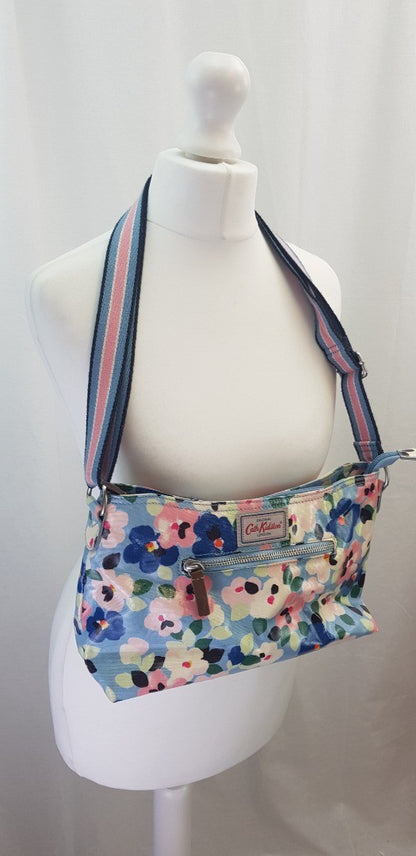 Cath Kidston Shoulder Cross Body Bag Floral Blue Pink Medium Size Excellent Condition