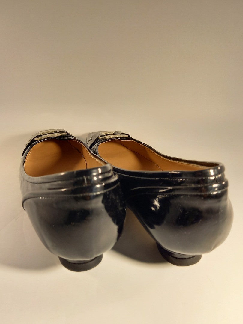 Russell & Bromley Black Patent Leather Kitten Heel Pumps with Buckle Detail UK 6