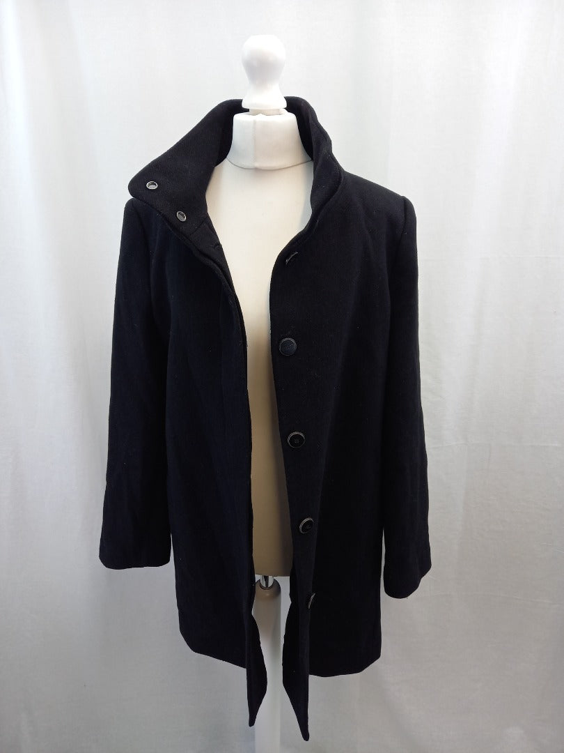 mango black wool mix coat eur m pockets front buttoning