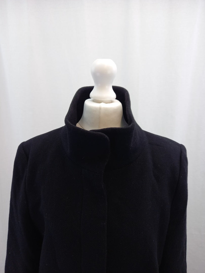 mango black wool mix coat eur m pockets front buttoning