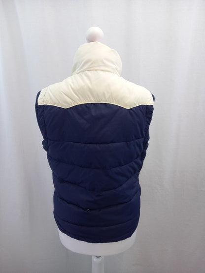 superdry waistcoat gilet navy blue pink white zip front and pockets small