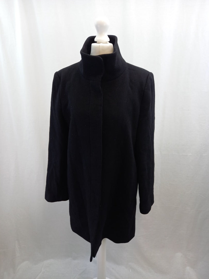 mango black wool mix coat eur m pockets front buttoning